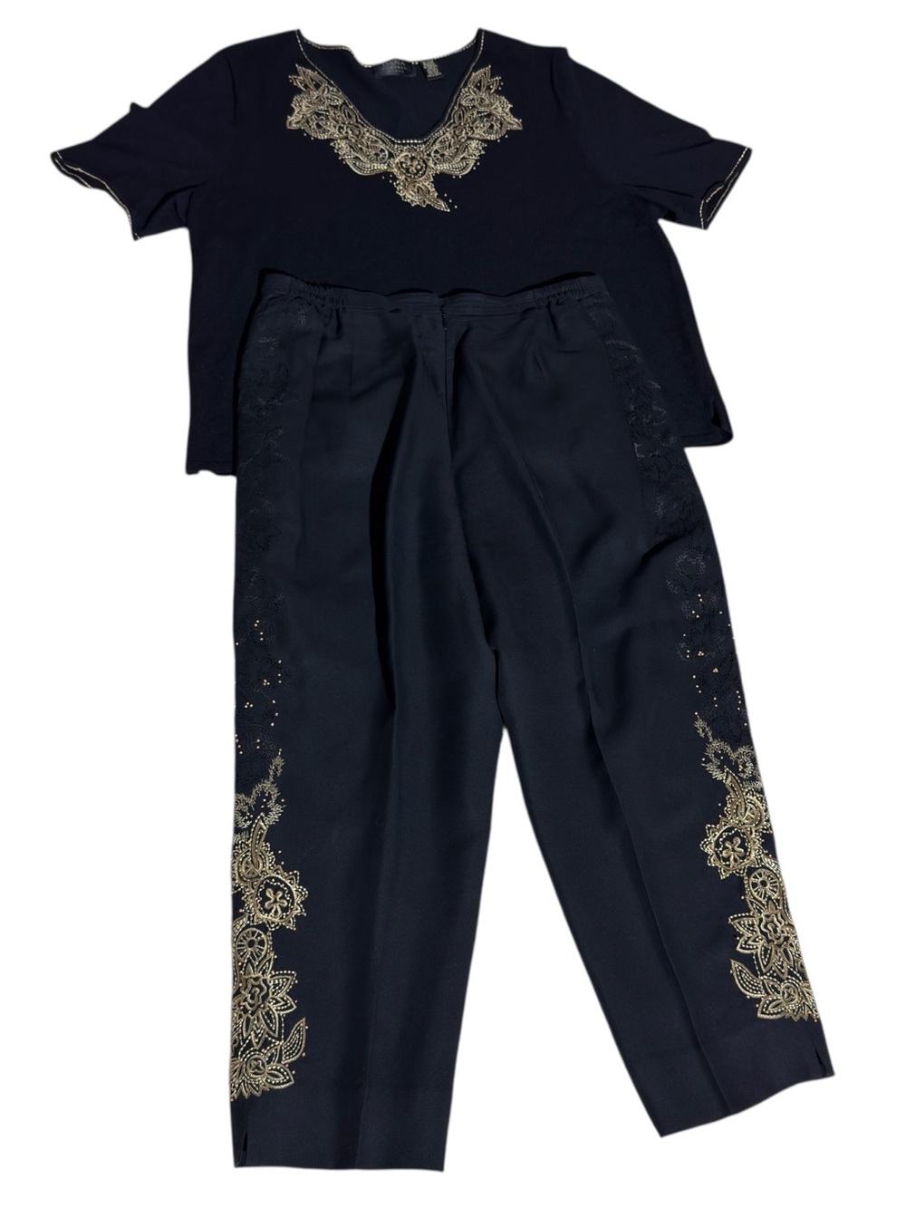 Dana Buchman Woman Black Gold Embroidered 2 Piece Pant Set Size 14